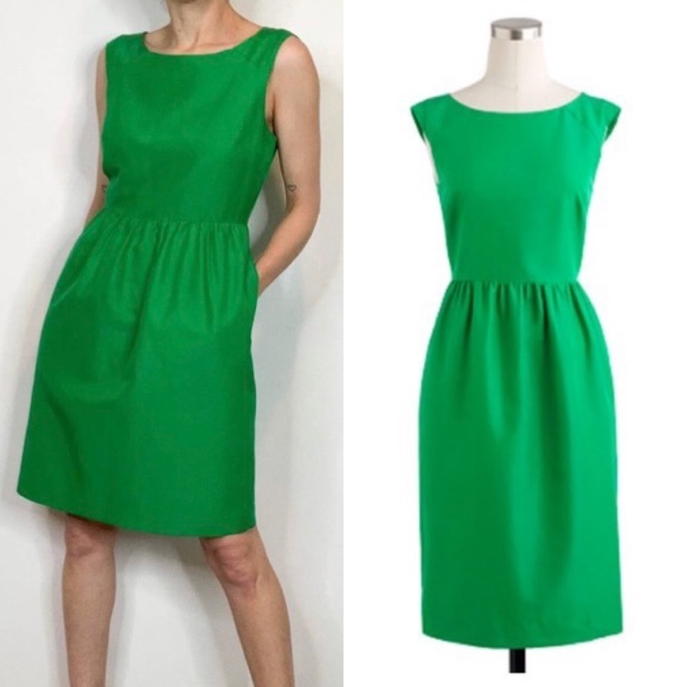 J. Crew Silk-Cotton Lucille Kelly Green  Dress Size 10 Sleeveless With Pockets